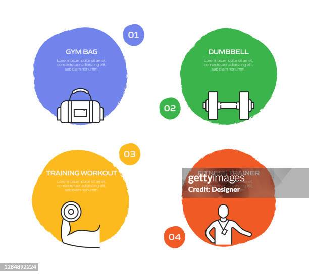 fitness and workout related process infographic template. process timeline chart. workflow layout with linear icons - runner stretching stock illustrations