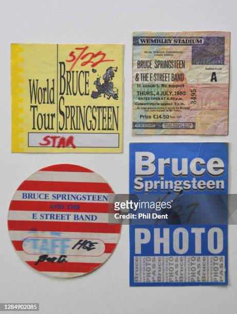 Music memorabilia - A selection of concert tickets and press passes for Bruce Springsteen shows, photographed on 19th October 2020.
