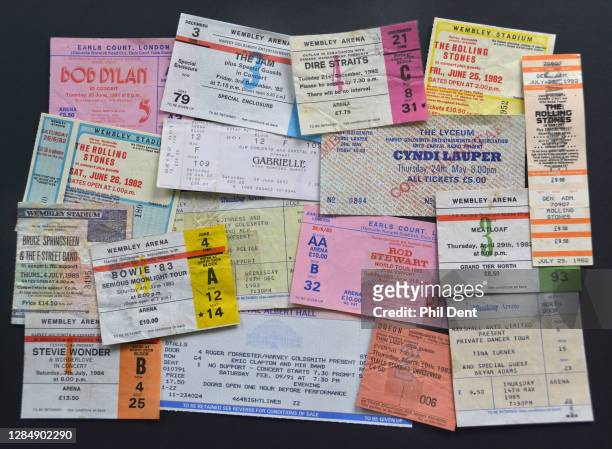 Music memorabilia - A selection of concert tickets for theatre, arena and stadium shows from the 1980s, 1990s and 2000s, photographed on 20th October...