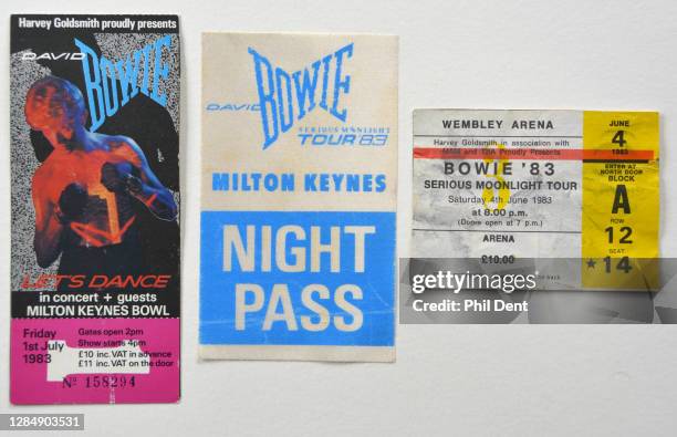 Music memorabilia - David Bowie concert tickets and press passes from shows on his 1983 Serious Moon,light tour at Milton Keynes and Wembley Arena,...