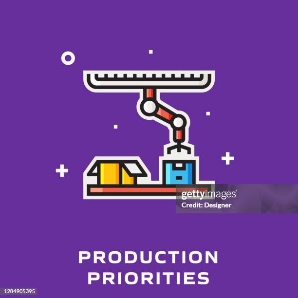 production priorities flat line icon, vector symbol illustration. - performance management system stock illustrations