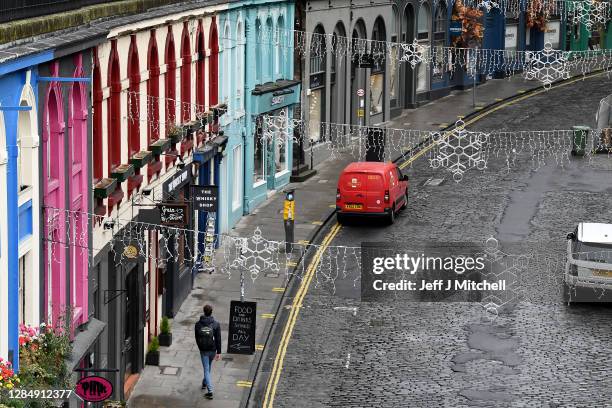 Members of the public are seen in Edinburgh ahead of First Minister Nicola Sturgeon review of the local restriction levels on November 10, 2020 in...