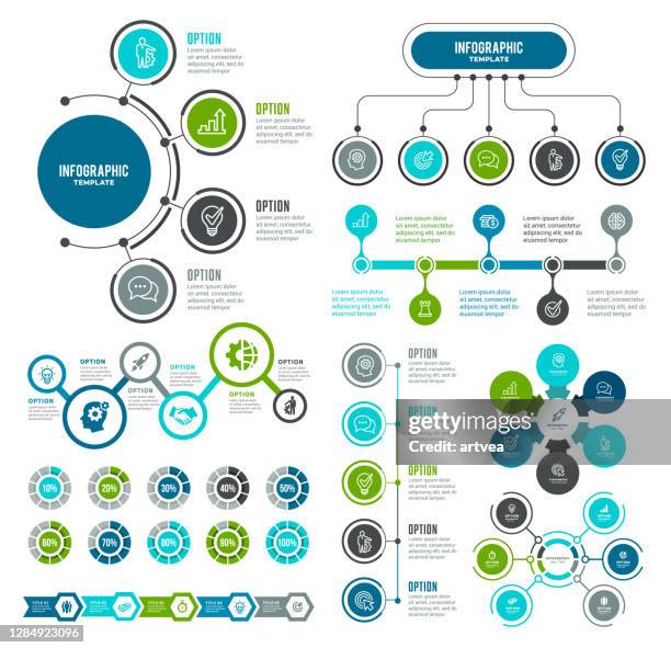 satz von infografikelementen - flussdiagramm stock-grafiken, -clipart, -cartoons und -symbole