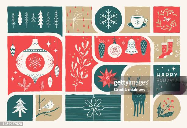 ilustrações, clipart, desenhos animados e ícones de cartão de saudação de feriados - cartão de natal