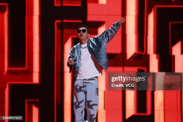 Rapper Gai Zhou Yan performs on the stage during 2020 Alibaba Double 11 Shopping Festival Gala at Mercedes-Benz Arena on November 10, 2020 in...