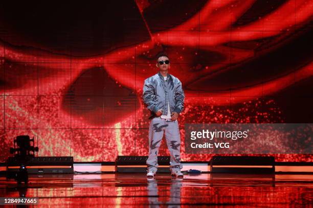 Rapper Gai Zhou Yan performs on the stage during 2020 Alibaba Double 11 Shopping Festival Gala at Mercedes-Benz Arena on November 10, 2020 in...