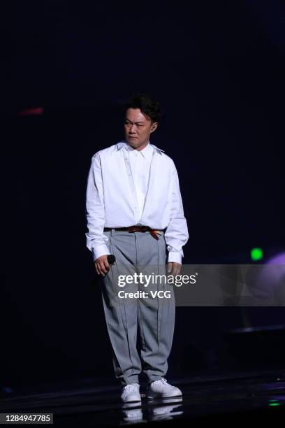 Singer Eason Chan performs on the stage during 2020 Alibaba Double 11 Shopping Festival Gala at Mercedes-Benz Arena on November 10, 2020 in Shanghai,...