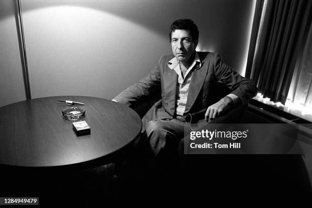 Canadian singer-songwriter Leonard Cohen is interviewed at Stouffer's Hotel on November 4, 1975 in Atlanta, Georgia.