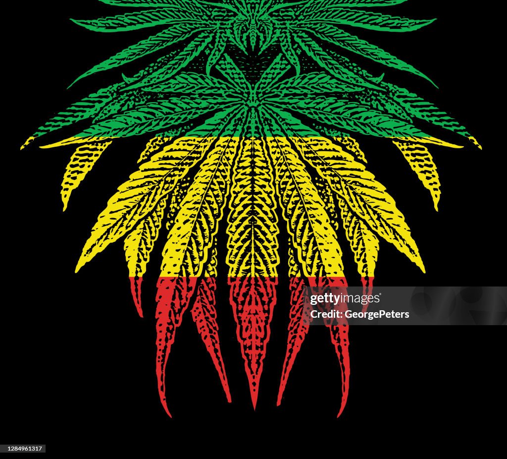 Hennep bladeren en Rastafari vlag