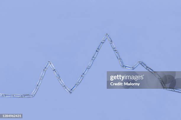 paperclip line chart. representing financial markets, cryptocurrencies like bitcoin and ethereum or the blockchain technology. - line graph stock pictures, royalty-free photos & images