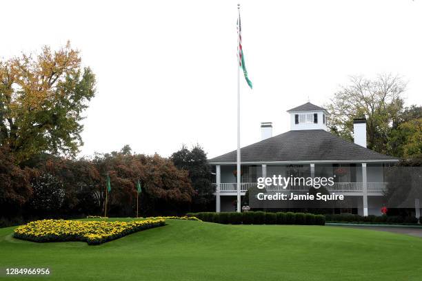 General view of the clubhouse during a practice round prior to the Masters at Augusta National Golf Club on November 10, 2020 in Augusta, Georgia.