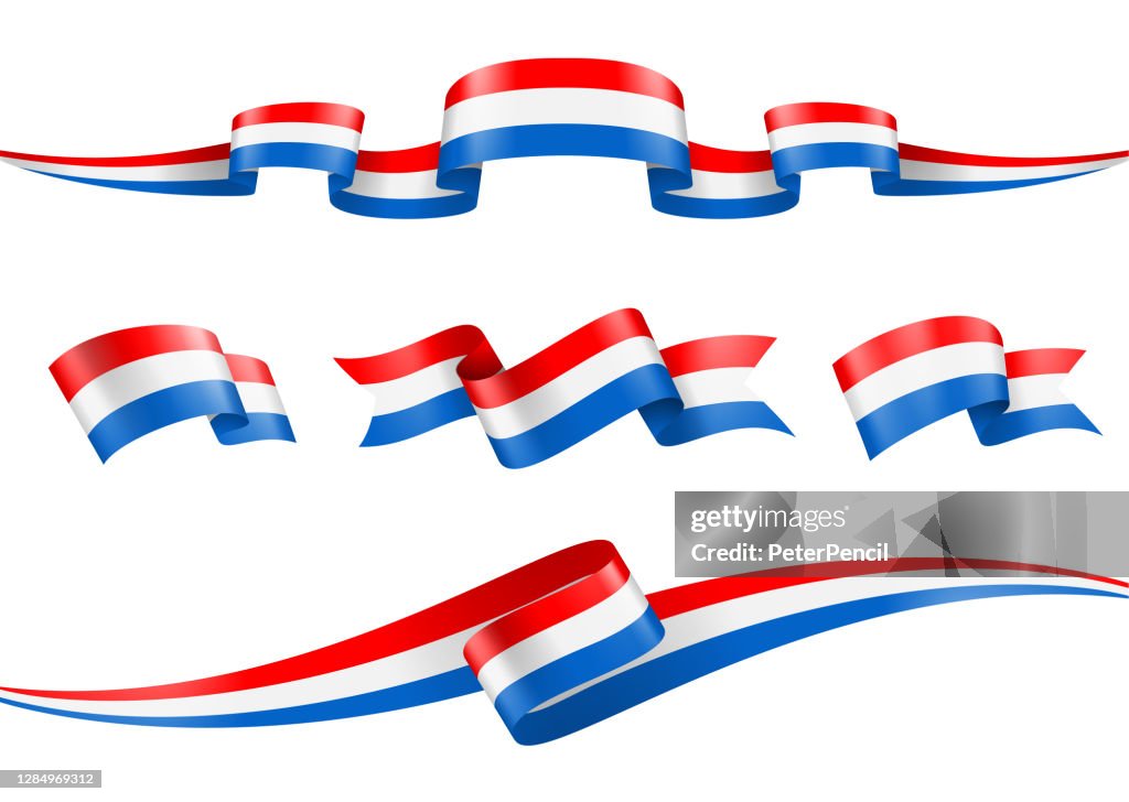 Netherlands Flag Ribbon Set - Vector Stock Illustration
