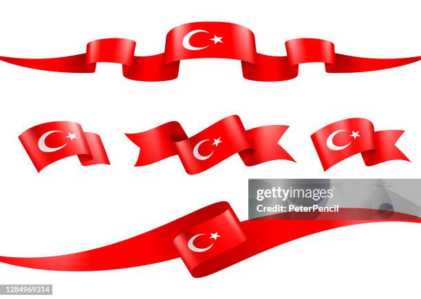 ilustrações de stock, clip art, desenhos animados e ícones de turkey flag ribbon set - vector stock illustration - turkish flag