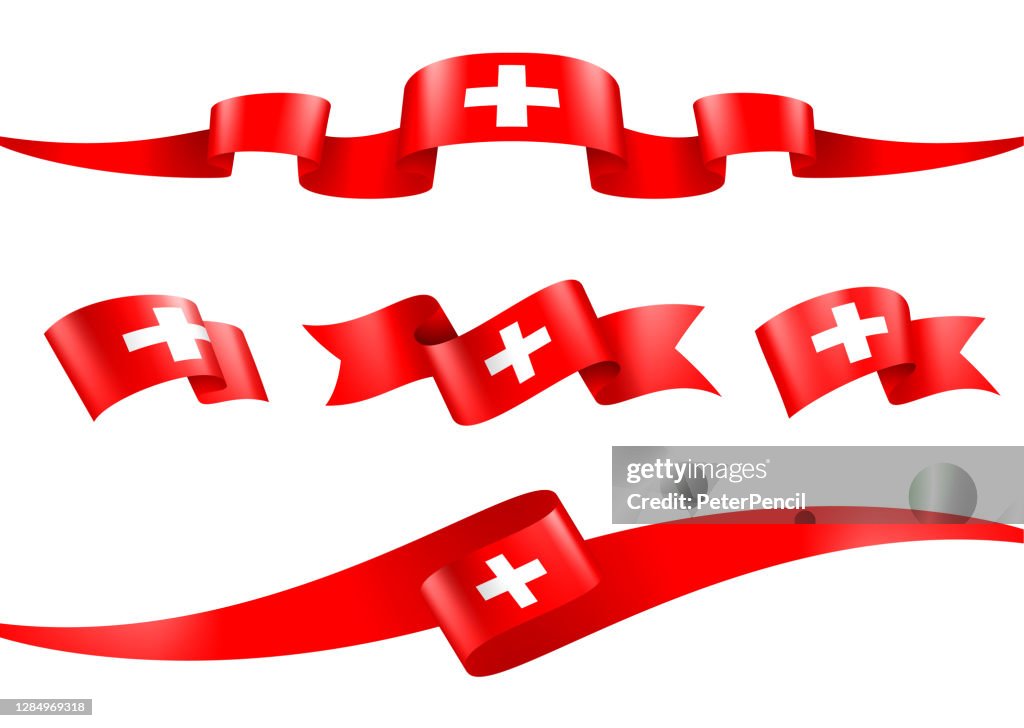 Suíça Flag Ribbon Set - Ilustração de Estoque de Vetores