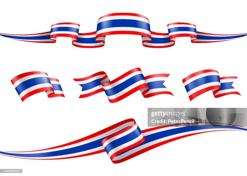 Thailand Flag Ribbon Set - Vector Stock Illustration