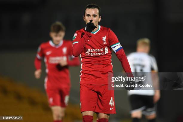 Liam Miller of Liverpool after scoring his side's opening goal during the EFL Trophy group match between Port Vale and Liverpool U21 at Vale Park on...