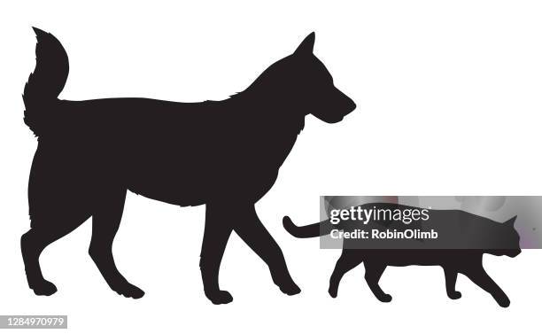 dog and cat walking together - dogs vector stock illustrations