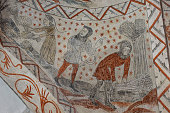 harvesting the self-growing corn, a medieval legend on a wall-painting in Tuse c