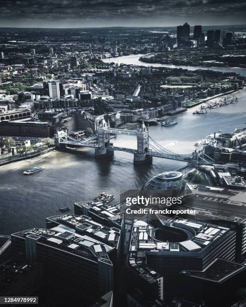 aerial view of tower bridge - greater london stock pictures, royalty-free photos & images