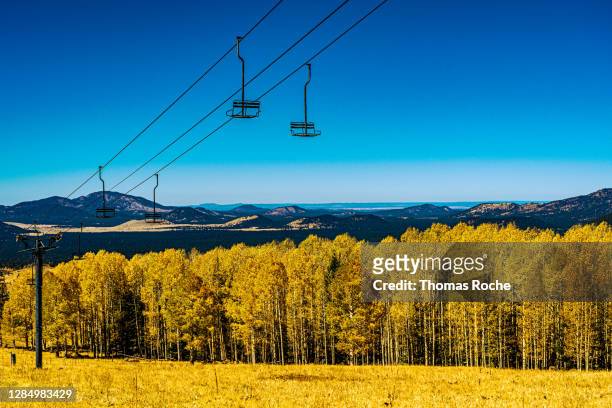 beyond the chairlift, the colors of fall in arizona - flagstaff arizona stock pictures, royalty-free photos & images