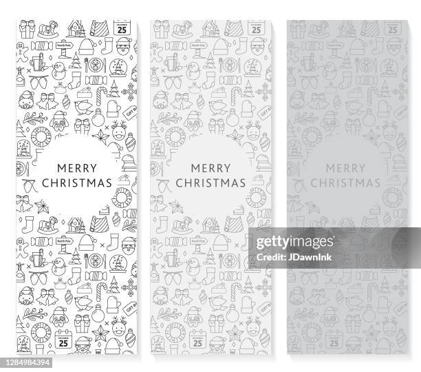 christmas vertical web banner design template with thin line style icons - plain gingerbread cookie stock illustrations