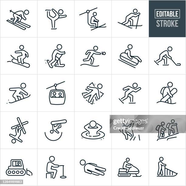 winter recreation thin line icons - editable stroke - snowshoeing icon stock illustrations