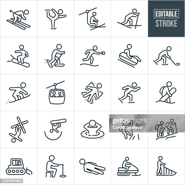 winter recreation thin line icons - editable stroke - nordic skiing event stock illustrations