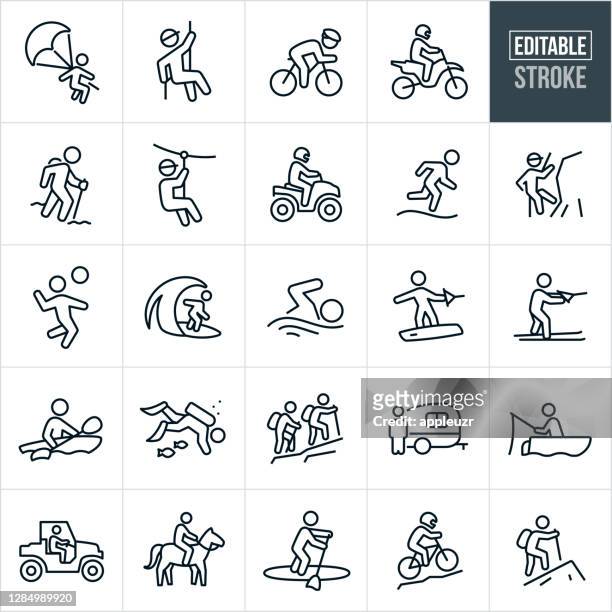 ilustrações de stock, clip art, desenhos animados e ícones de outdoor summer recreation thin line icons - editable stroke - sport