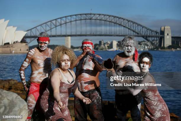 Koomurri Dance Group members Robert Ebsworth, Kerry Johnson, Russell Dawson, Basil McCloud and Rayma Johnson pose for photos during a NAIDOC Week...