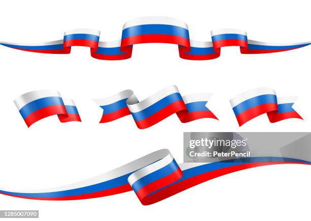 bildbanksillustrationer, clip art samt tecknat material och ikoner med ryssland flagga ribbon set - vektor lager illustration - rysslands flagga