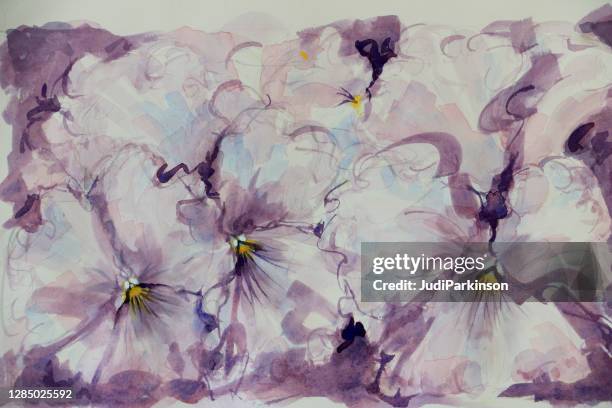 pretty mauve pansies watercolor painting - pansy stock illustrations