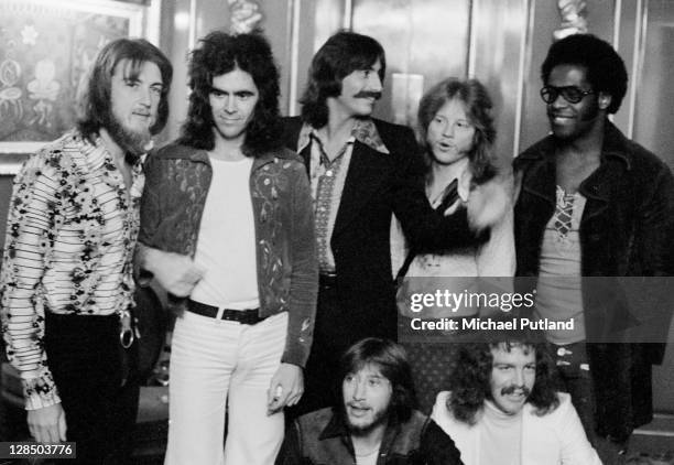 American rock group Three Dog Night, UK 28th September 1972, L-R Cory Wells, Danny Hutton, Chuck Negron, Mike Allsup, Floyd Sneed, Joe Schermie and...