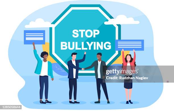 stop bullying vector concept - bullying at work stock illustrations