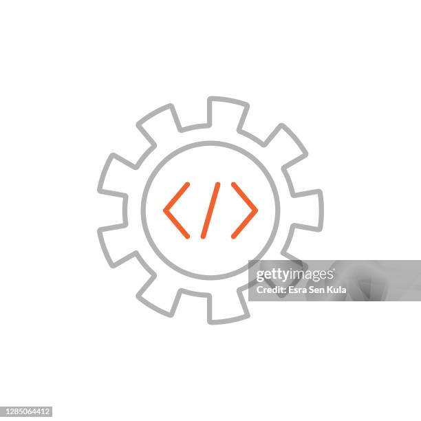 development icon with editable stroke - computer programmer white background stock illustrations