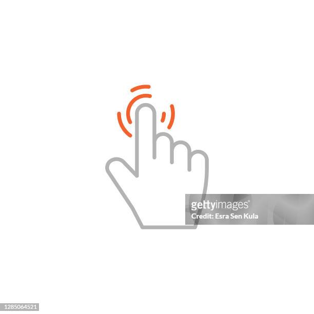 ilustrações, clipart, desenhos animados e ícones de clique no ícone da mão com curso editável - apontando sinal manual