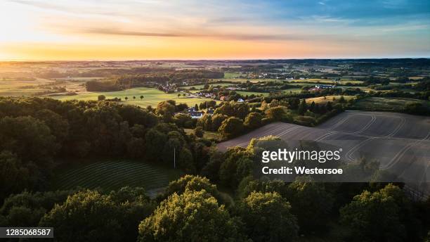 paesaggio agricolo tipico danese di piccoli campi - danimarca foto e immagini stock