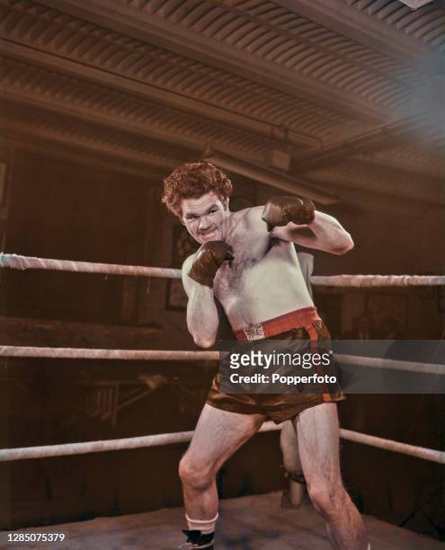 English light heavyweight boxer Freddie Mills sparring in a boxing ring in London in May 1949. Freddie Mills is currently World light heavyweight...