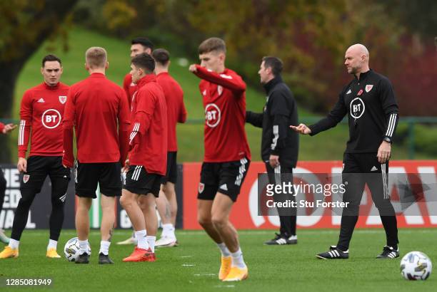 Wales coach Robert Page makes a point during Wales training ahead of their friendly International match against USA at Vale Resort on November 11,...