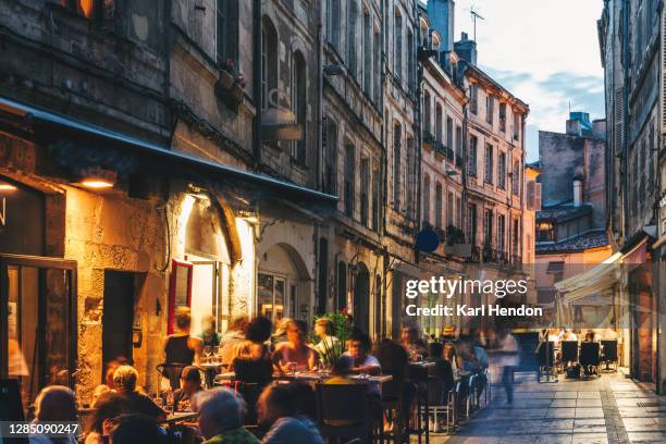 a street view, restaurant - la rochelle france - french cafe stock-fotos und bilder