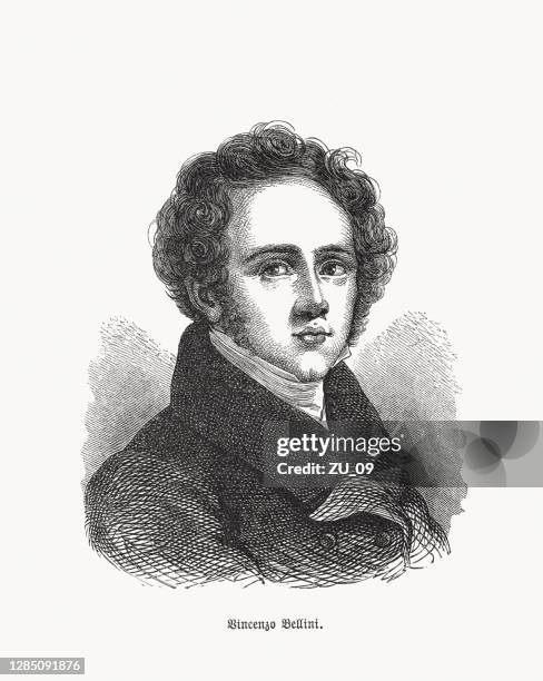 vincenzo bellini (1801-1835), italian composer, wood engraving, published in 1893 - bellini stock illustrations