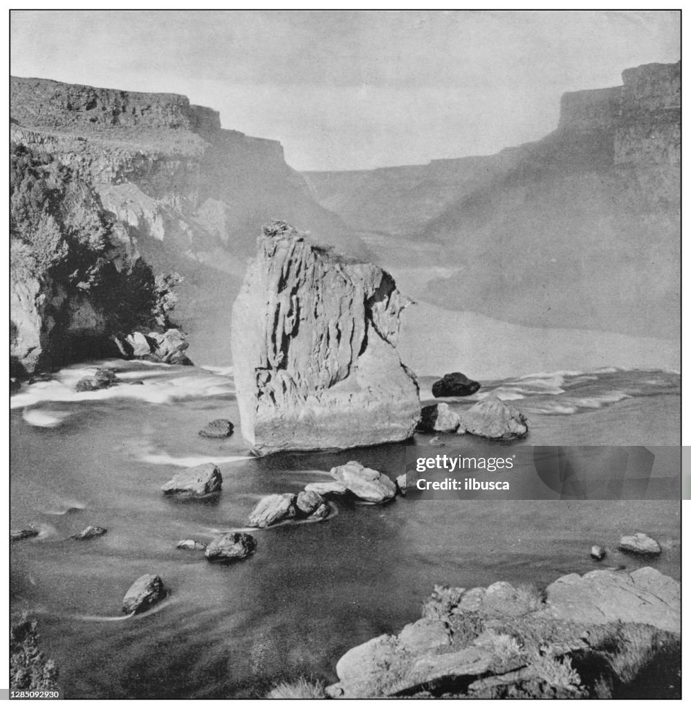 Antique black and white photo of the United States: Eagle Rock, on the brink of Shoshone Falls, Idaho
