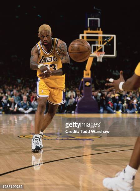 Dennis Rodman, Power Forward for the Los Angeles Lakers during the NBA Pacific Division basketball game against the Seattle SuperSonics on 11th April...