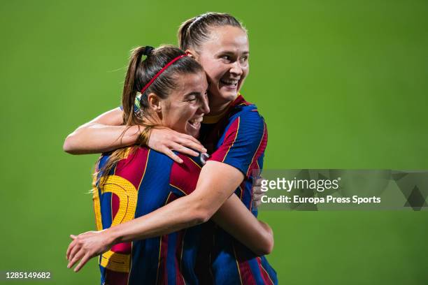 Patri Guijarro of FC Barcelona celebrates a goal with Caroline Graham Hansen during the spanish women league, Primera Iberdrola, football match...