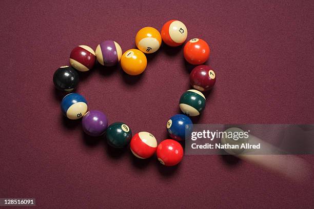 breaking heart concept using billiard balls - pool ball stock pictures, royalty-free photos & images