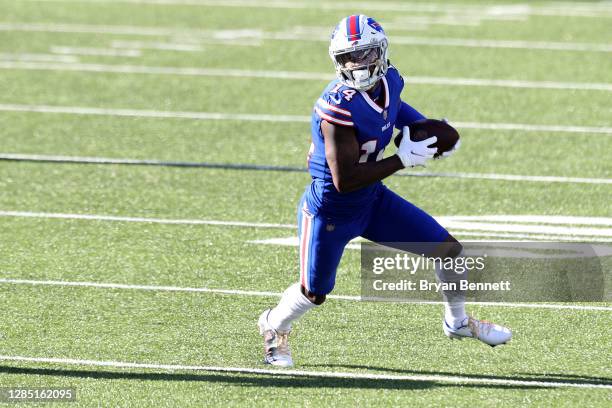 Stefon Diggs of the Buffalo Bills runs with the ball during the first quarter against the Seattle Seahawks at Bills Stadium on November 08, 2020 in...