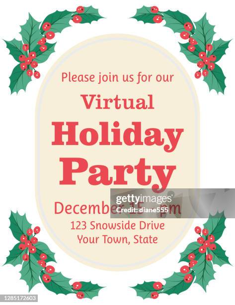 flat design holiday greeting card template - virtual party stock illustrations