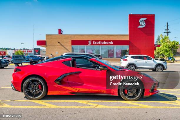 chevrolet corvette stingray c8 side view - chevrolet corvette stock pictures, royalty-free photos & images