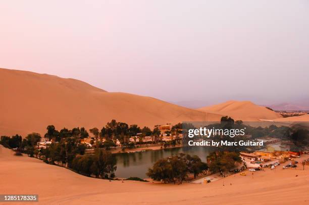 the desert oasis of huacachina at dusk, peru - huacachina stock pictures, royalty-free photos & images