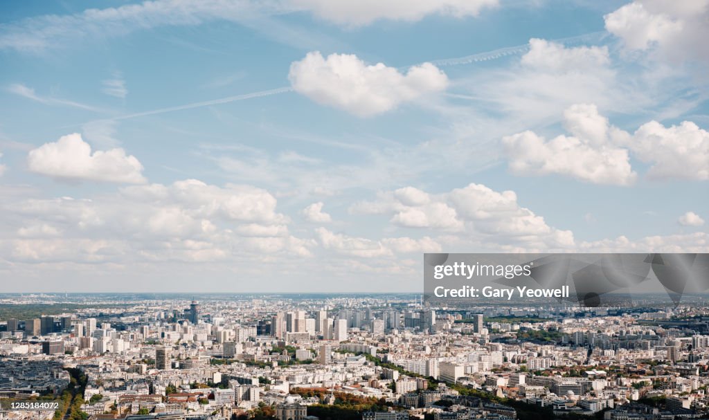 Elevated view over Paris city skyline