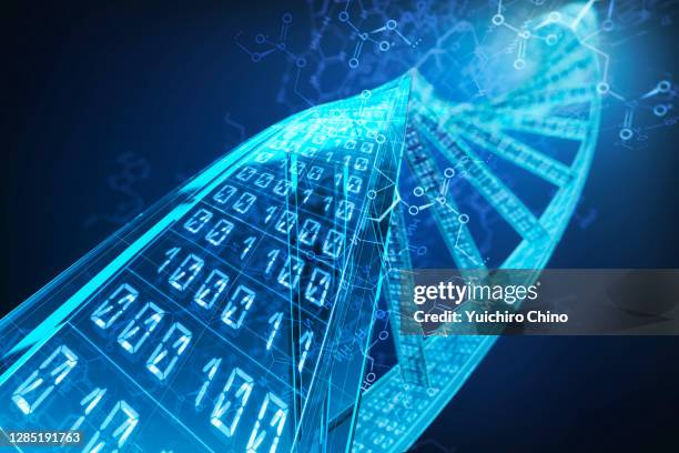 abstract binary dna structure with chemical symbol - digital dna stock pictures, royalty-free photos & images